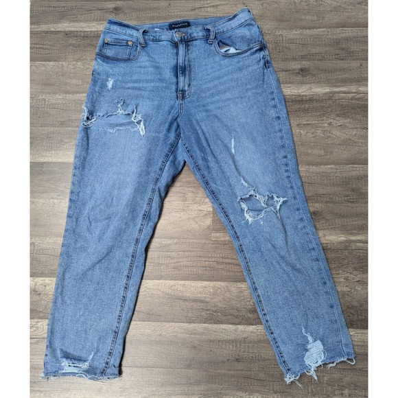 AERO Distressed Ripped Jeans Light‎ Wash Denim High Rise Women's Size 14 Y2K 33" - Picture 1 of 10
